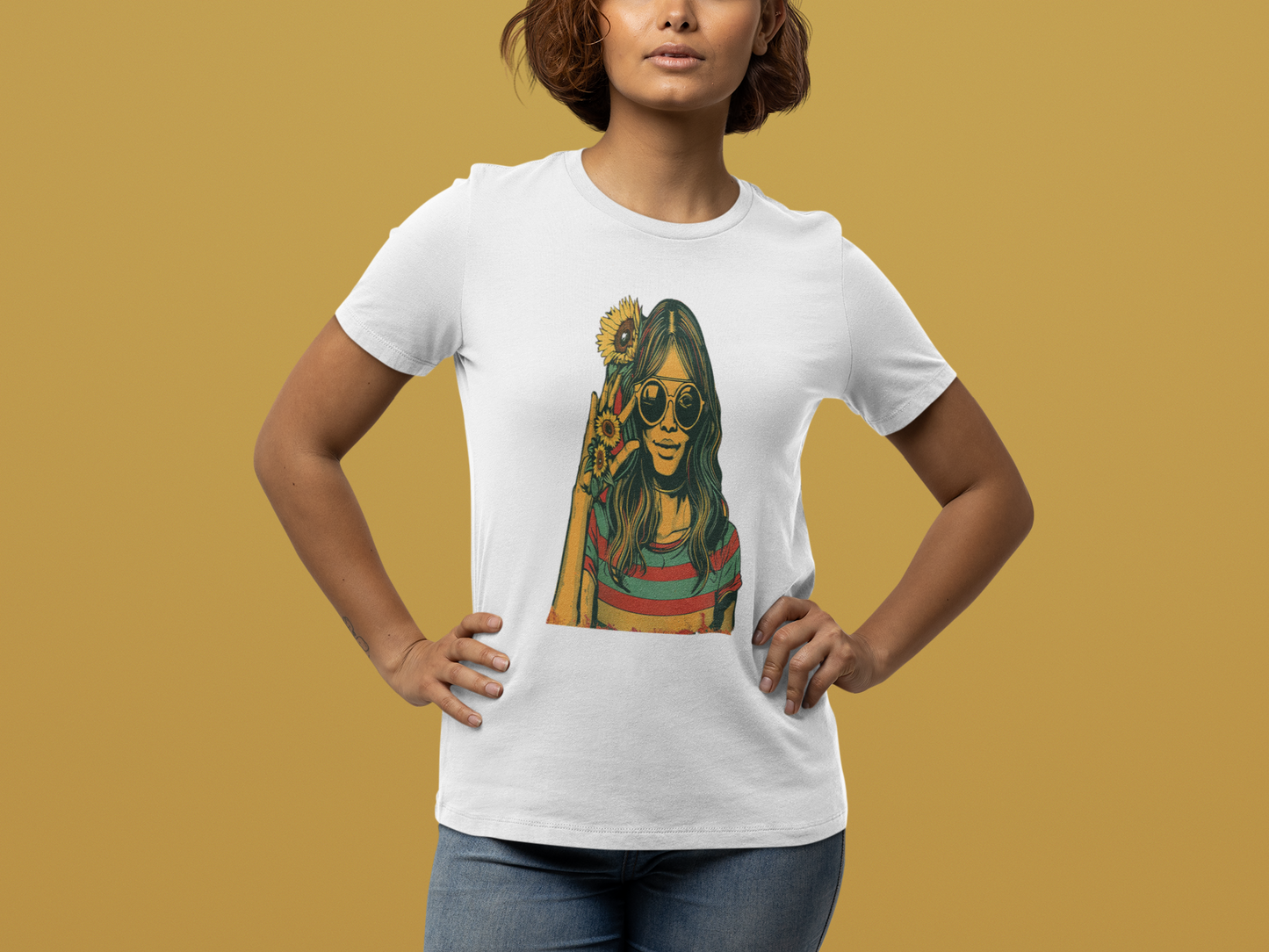 Retro Vibes Sunflower Girl Tee
