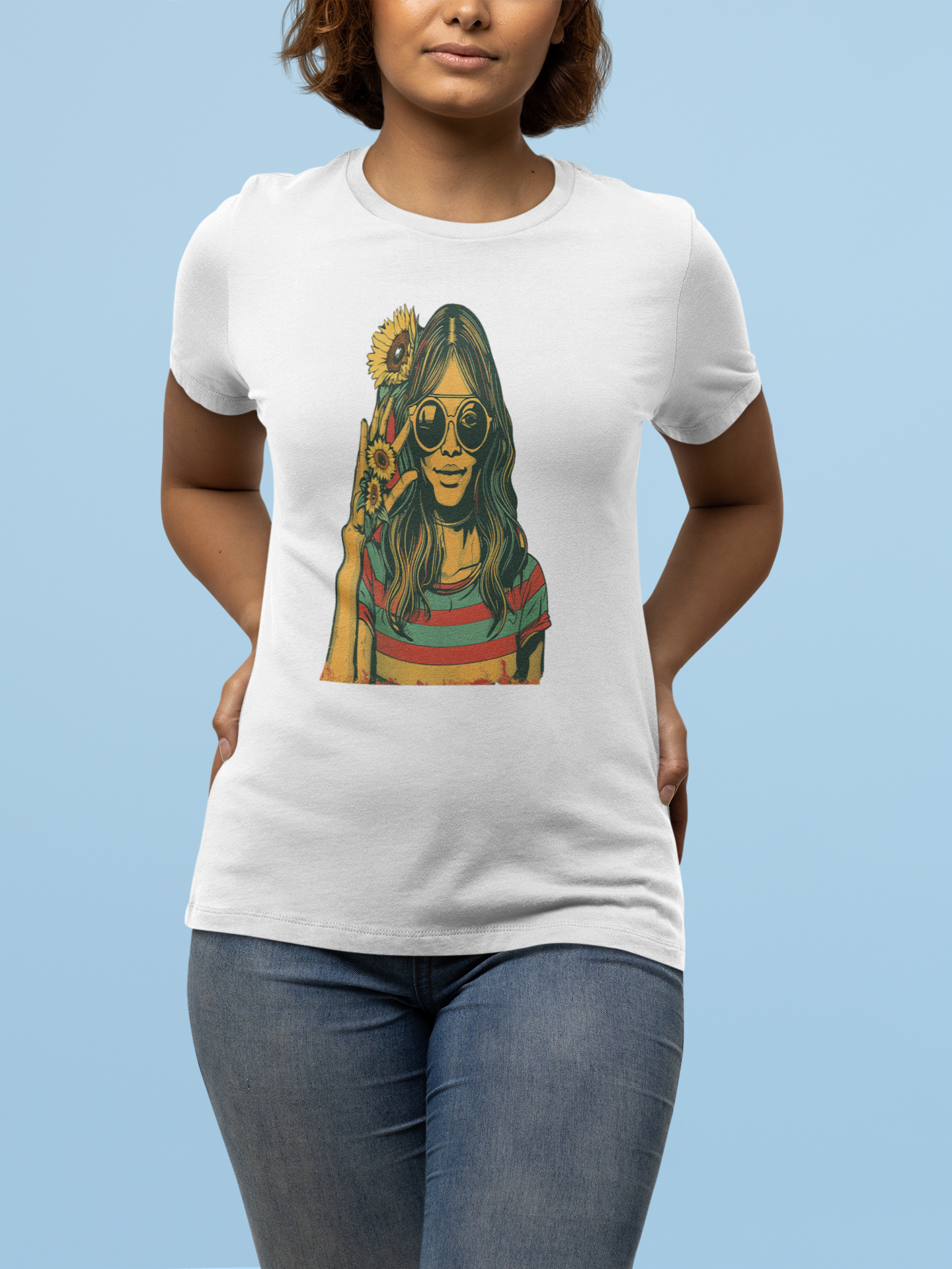 Retro Vibes Sunflower Girl Tee