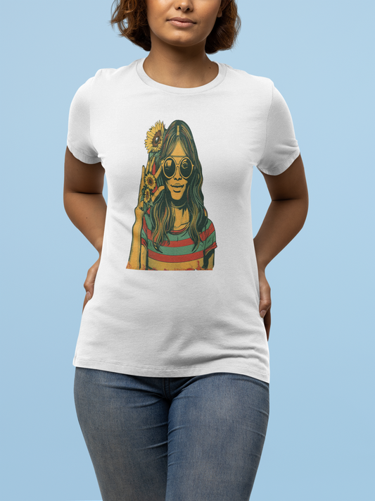 Retro Vibes Sunflower Girl Tee