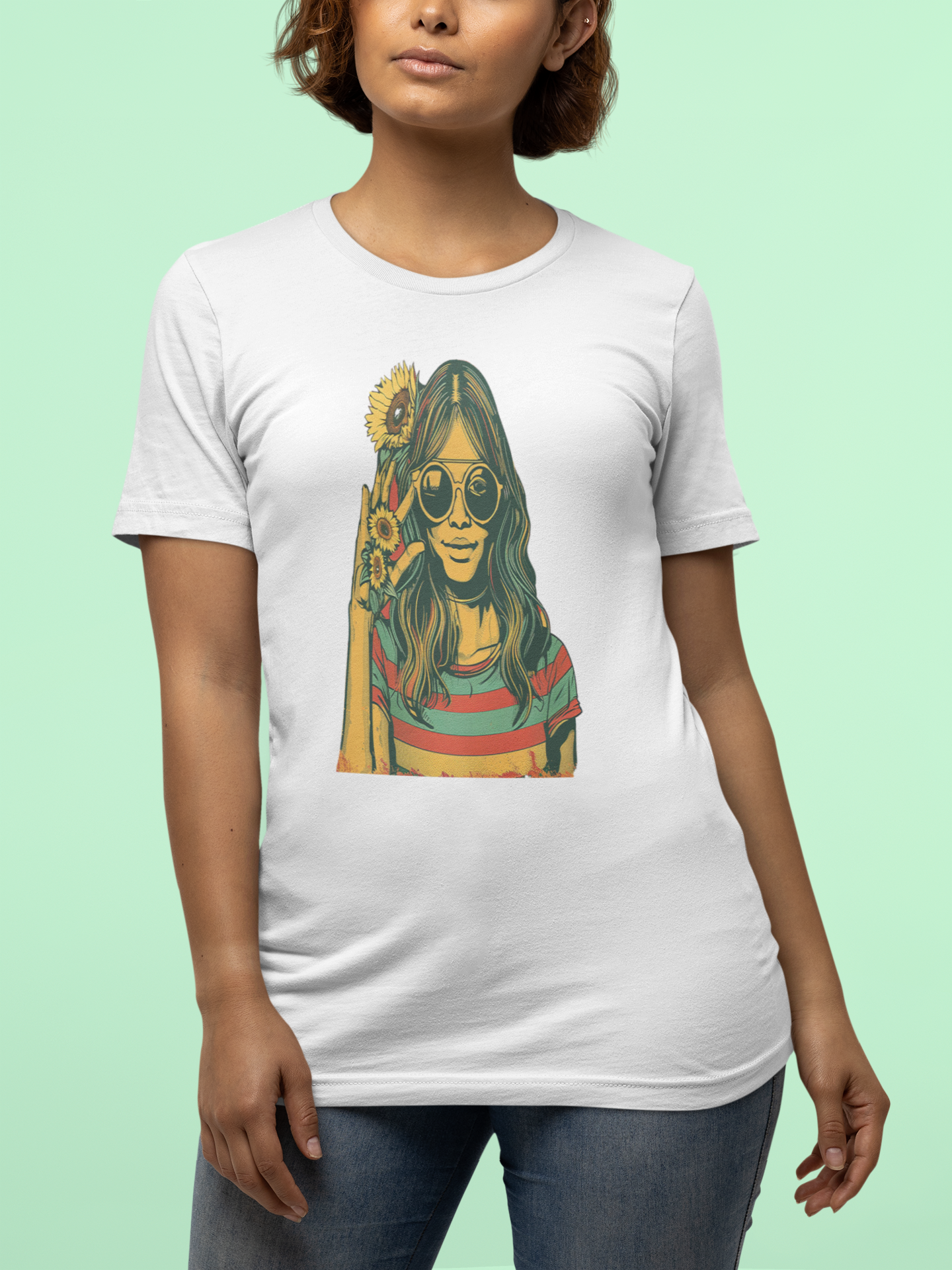 Retro Vibes Sunflower Girl Tee