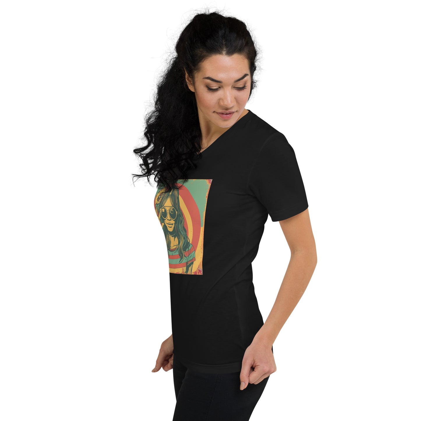 Vintage Sunflower Girl V-Neck T-Shirt