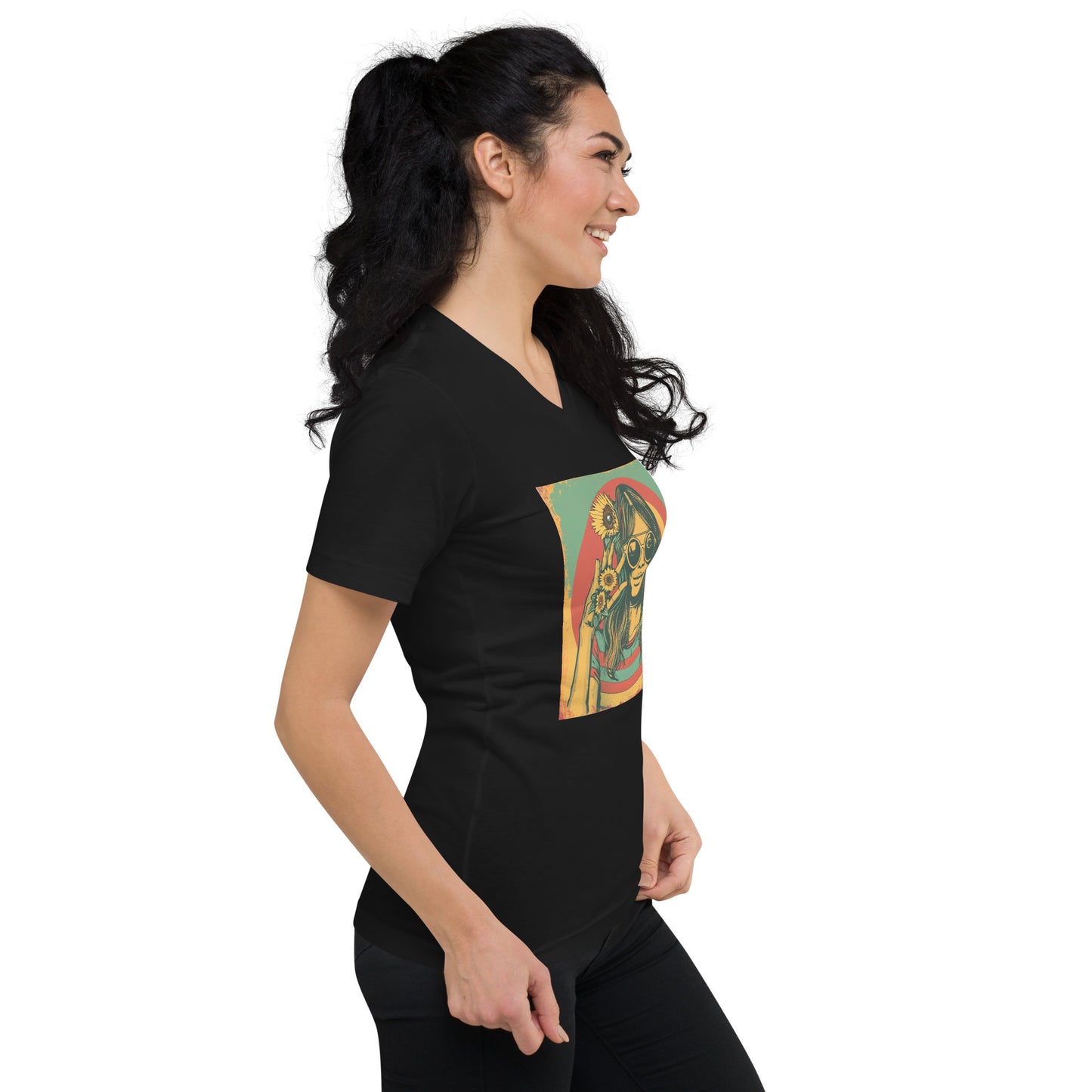 Vintage Sunflower Girl V-Neck T-Shirt